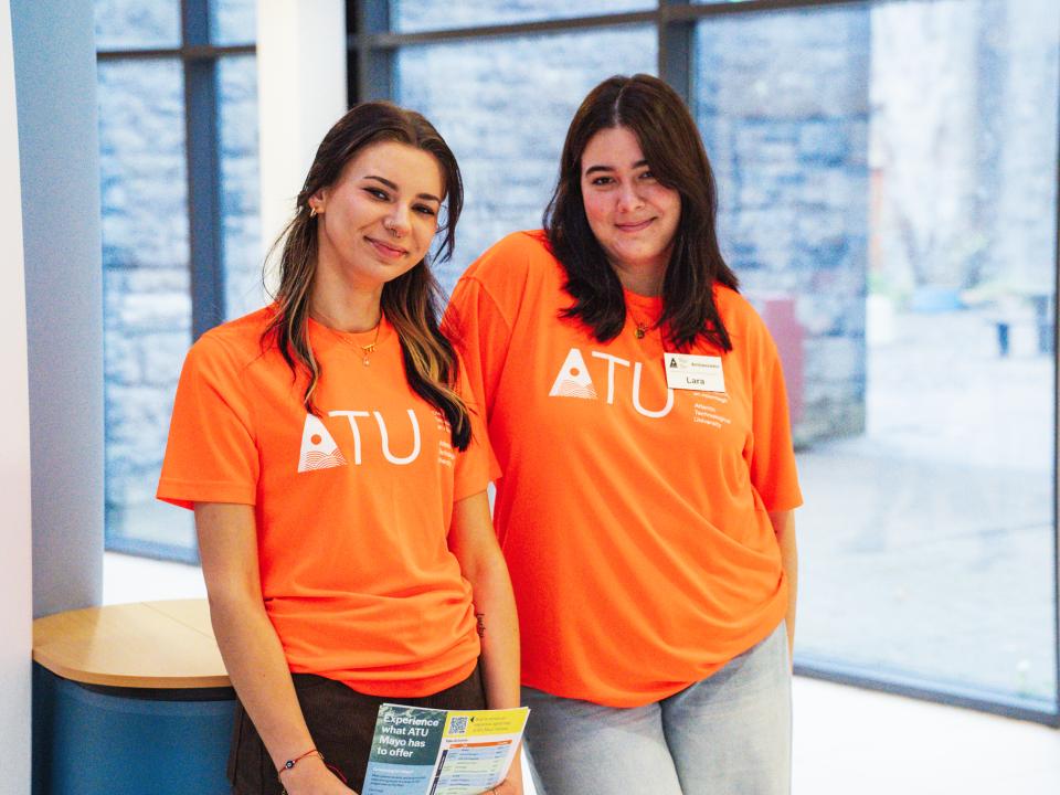 ATU students Agata Szopinska, Castlebar, and Lara Grana Colombo, Spain and Castlebar, third year students on the Applied Social Care programme in ATU Mayo. [Photo: Ugnius Brazdziunas].