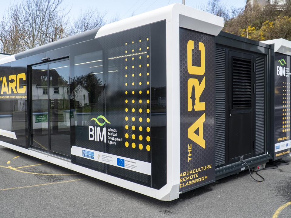 [Photo by Máirtín Walsh] Photo of the exterior of the BIM Aquaculture Remote Classroom (ARC) mobile classroom.