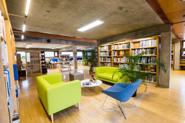 Book shelves and furniture in library