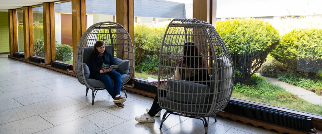 students socialising in corrdior chill out zone