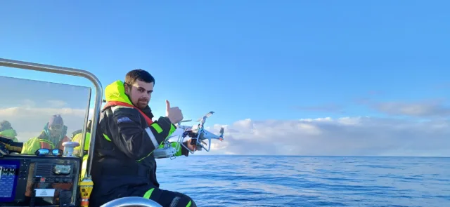 ATU PhD student Seán O’Callaghan catching the drone off Norway