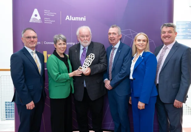 (L-R) Michael Margey, Head of Faculty of Business, ATU Donegal, Dr Orla Flynn, ATU President, Pat McArt, Paul Hannigan, Head of College, ATU Donegal, Lauren Reynolds, ATU Alumni Officer and Dr Billy Bennett, VP for Academic Affairs and Registrar