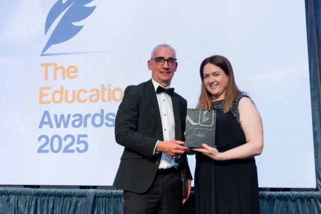 Dr Irene Hayden accepting the award on behalf of ATU Engineering pictured with Dr Joseph Collins of Education and Training Board Ireland (ETBI).