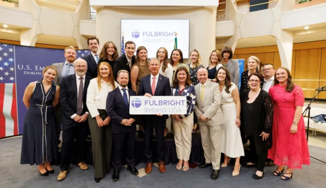 2025-26 Fulbright Irish Awardees with Ambassador Edward S. Walsh, Julie Connell (Dept. of Foreign Affairs & Trade)