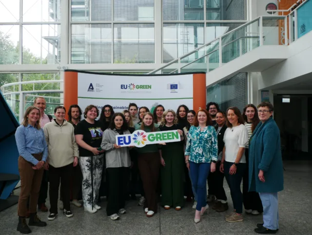 Group Photo featuring participants, staff, and students from across the nine EU GREEN university alliance members.