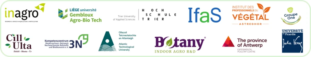 Logos of 13 agricultural and biotech organisations arranged in two rows.