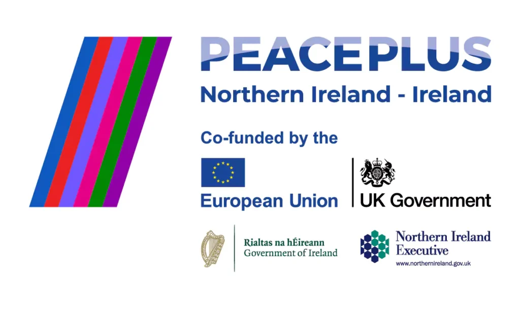 Peace Plus logo (Northern Ireland - Ireland) Co funded by the European Union, UK Government, Government of Ireland and the Northern Ireland Executive