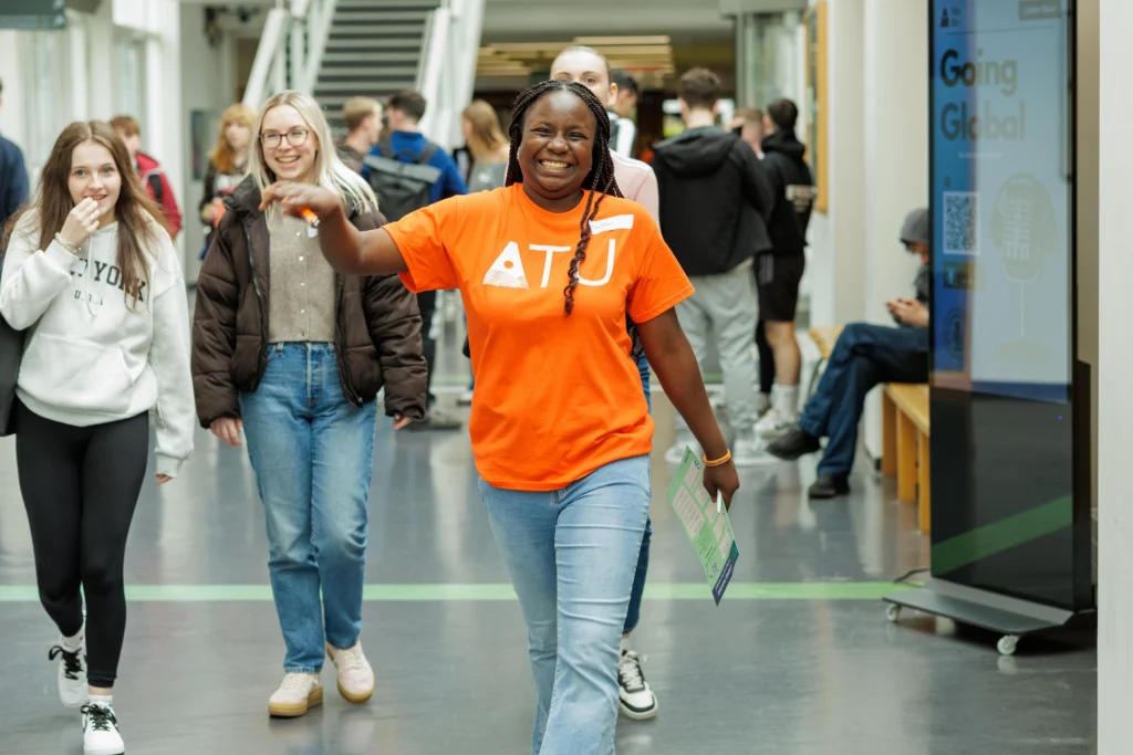 ATU student ambassador assists students on campus for induction.