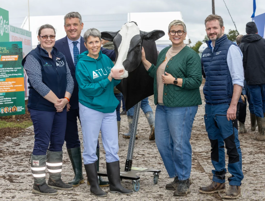 Dr Orla Flynn, ATU President with MEP Maria Walsh at the announcement of ATU's appointment of Prof Patrick Pollock (standing on far right) as new Head of Veterinary Medicine and Surgery at ATU, with Dr Edna Curley, Head of Mountbellew Agricultural College, ATU and Dr Billy Bennett ATU Registrar and Chief Academic Officer at the National Ploughing in Tullamore.