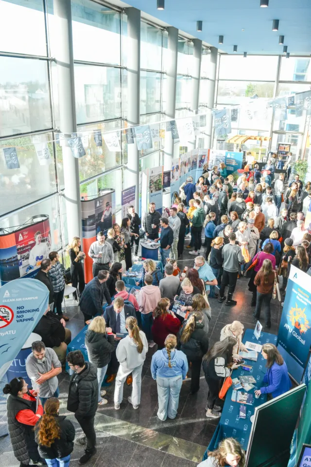 Students gather at a career fair.
