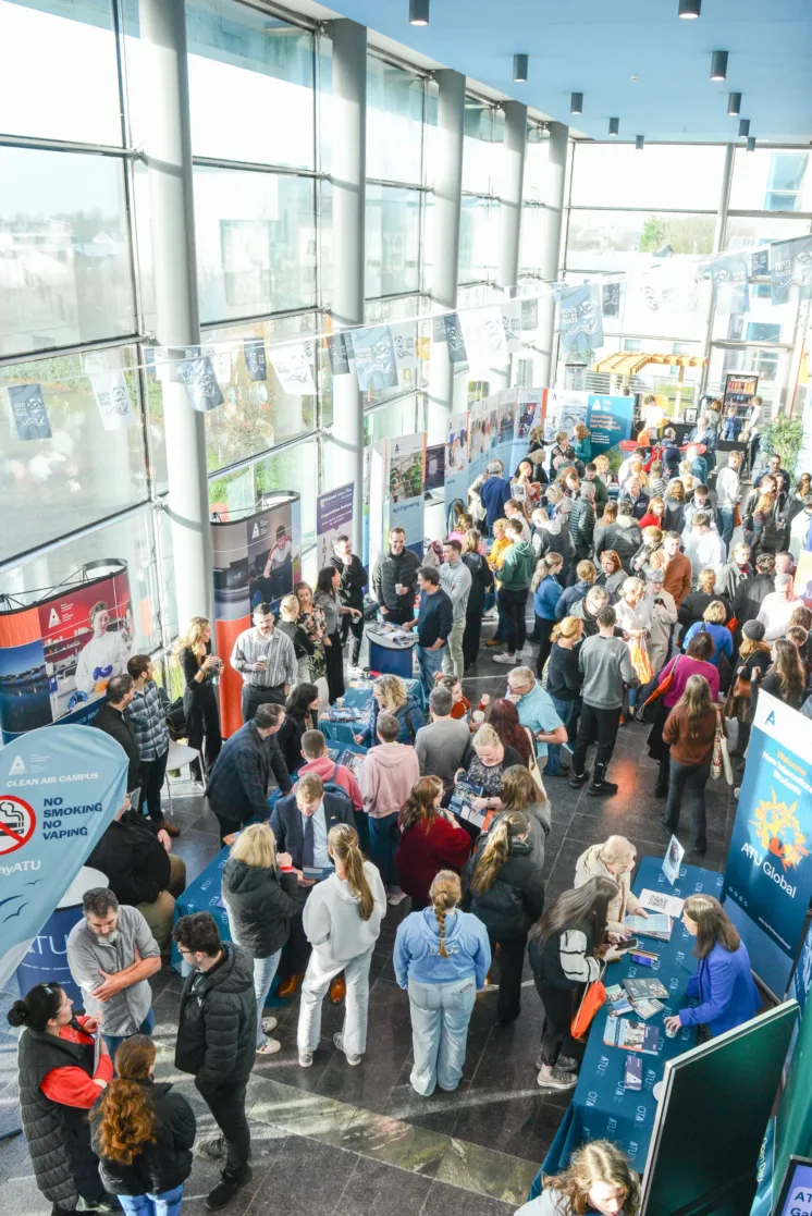 Students gather at a career fair.