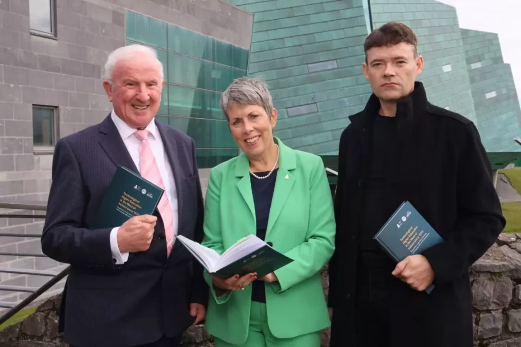 L to R: Bernard O’Hara, former GMIT Registrar and co-editor/contributing author; Dr Orla Flynn, President, ATU; and Dr Mark McCarthy, Senior Lecturer and Programme Chair in Heritage, ATU and co-editor/contributing author, each holding a copy of the book.
