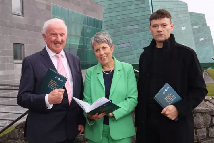 L to R: Bernard O’Hara, former GMIT Registrar and co-editor/contributing author; Dr Orla Flynn, President, ATU; and Dr Mark McCarthy, Senior Lecturer and Programme Chair in Heritage, ATU and co-editor/contributing author, each holding a copy of the book.