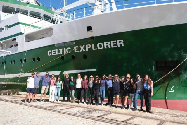 Science team in front of Celtic Explorer before embarking