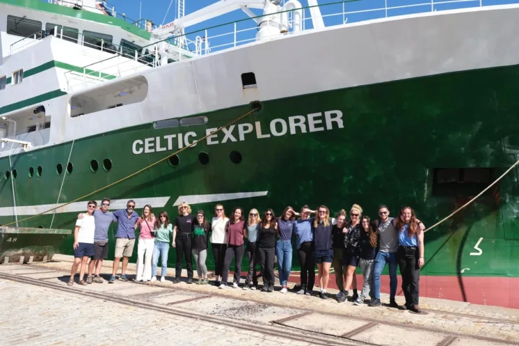 Science team in front of Celtic Explorer before embarking