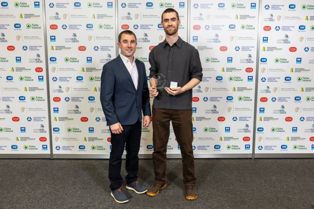Eoin Dalton with his award for Cabinet Making