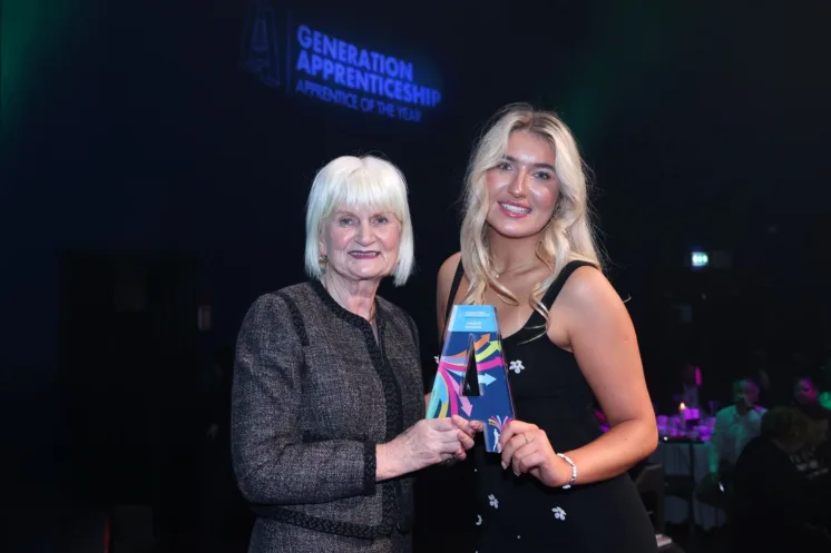 Minister Harkin presents Emma McCann with an Apprentice of the Year award