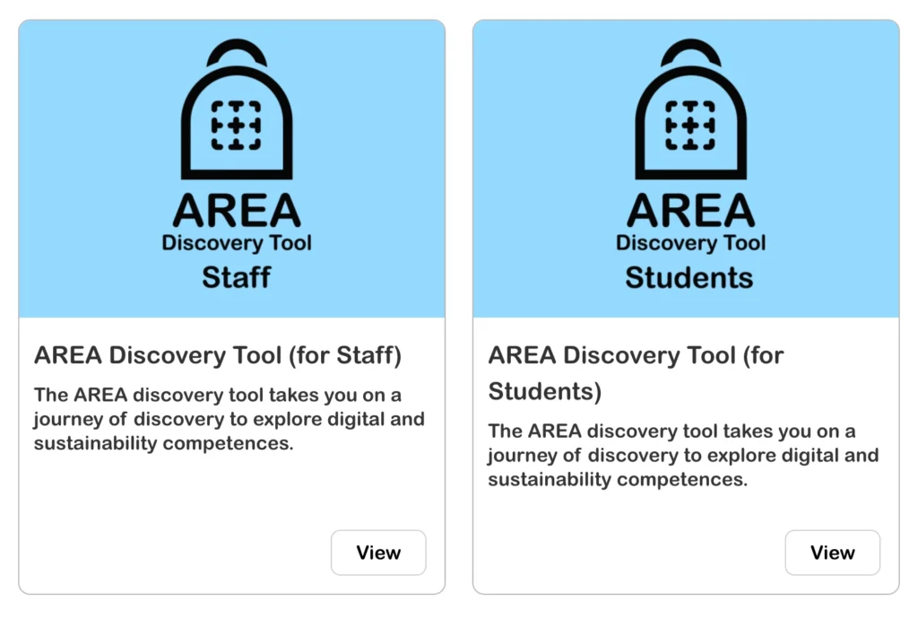 A graphic showing the AREA discovery tools selection interface for staff and students.