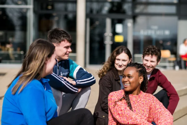 Students sitting outside the ATU campus at Donegal.