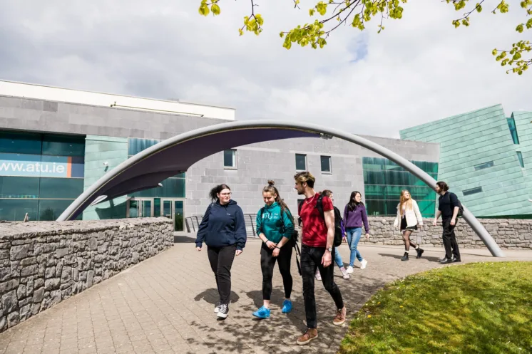 Students walking at the ATU campus at Galway City, Dublin Road.
