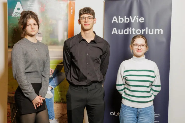The three AbbVie scholars are, L-R: Onysiia Sokolianska, Brandon Clarke, and Jana Lietauniece.