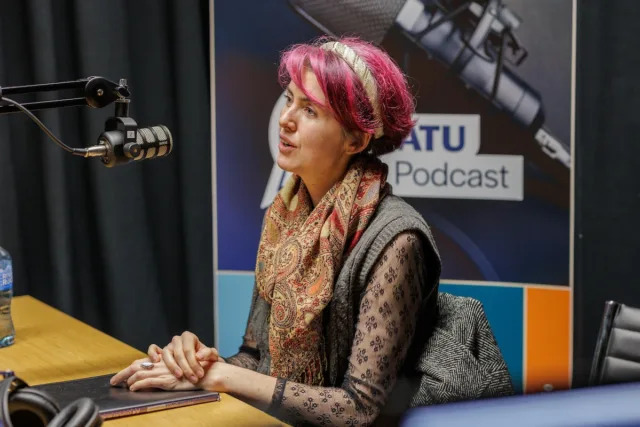 Máire Carr in the ATU podcast studio