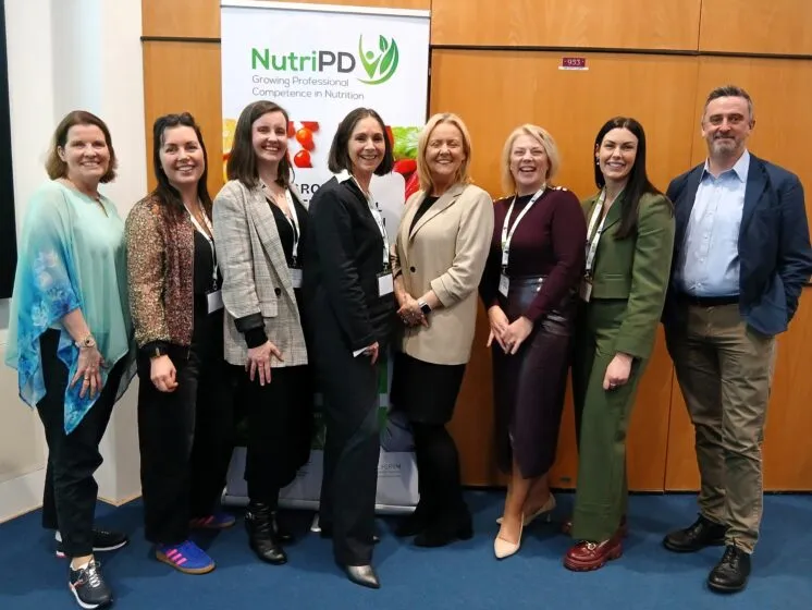 L to R: Dr Aisling Aherne, Senior Nutrition Scientist, Kerry Health and Nutrition Institute; Orla Walsh, Registered Dietitian and Founder of Orla Walsh Nutrition; Dr Sarah O’Donovan, Postdoctoral Researcher ATU; Dr Aileen McGloin, Director of Nutrition at Safefood; Professor Mary Ward, Professor of Nutrition and Dietetics at Ulster University; Dr Lisa Ryan, Head of School of Sport, Health Science, and Nutrition and NutriPD Lead; Dr Ciara Goland, Assistant Lecturer ATU and NutriPD Coordinator; Professor Ciarán Forde, Professor of Sensory Science and Eating Behaviour at Wageningen University and Research.