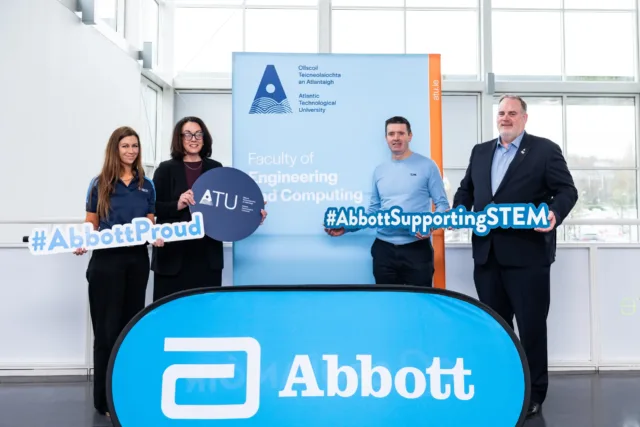 Gemma Lavin - Engineering Trainee (Abbott), Catherine Kennedy, Operations Manager, Faculty of Engineering & Computing (ATU), James Brady - Technical Engineering Manager (Abbott) and Prof Graham Heaslip, Dean Faculty of Engineering and Computing (ATU) at the launch of Sligo Engineering Fair.