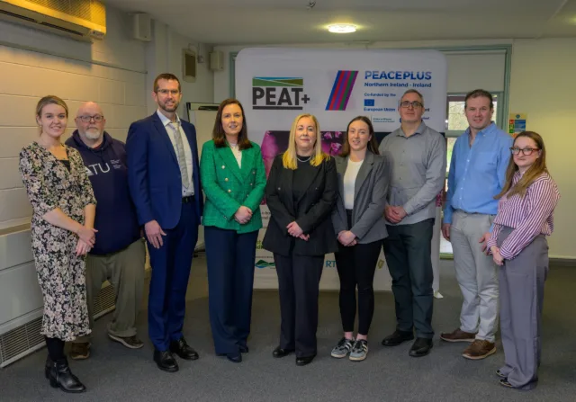 Hannah Doherty (Ag Science lecturer, PEAT+ outreach & education), Ian O’Connor (Head of Department of Natural Resources & the Environment), myself – Chris Mc Eleney (ATU Lead, PEAT+), Kim Mc Fadden (Head of Department of Life & Physical Sciences), Dawn Miskelly (CEO, Ulster Wildlife), Lisa Mc Grane (Ag Science lecturer, PEAT+ outreach & education), Thomas Smyth (Head of School of Life Sciences), Gerard Mc Daid (Ag Science lecturer, PEAT+ outreach & education) and Jenna Hewitt (PEAT+ Project Director, Ulster Wildlife).