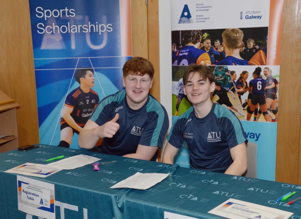 Two volunteers at the Sports Scholarships Awards at ATU Galway