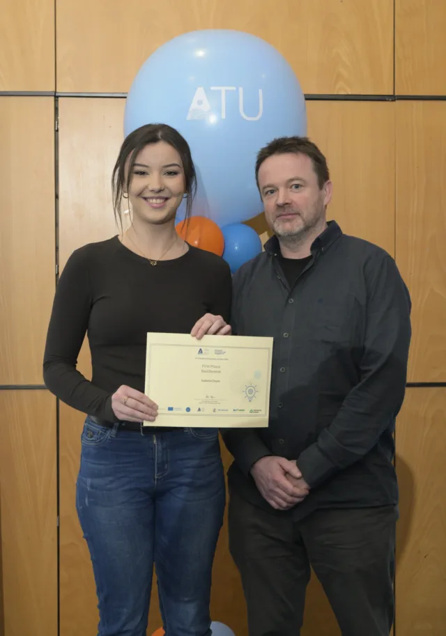 Isabella Doyle with her lecturer Kenneth Nevin.