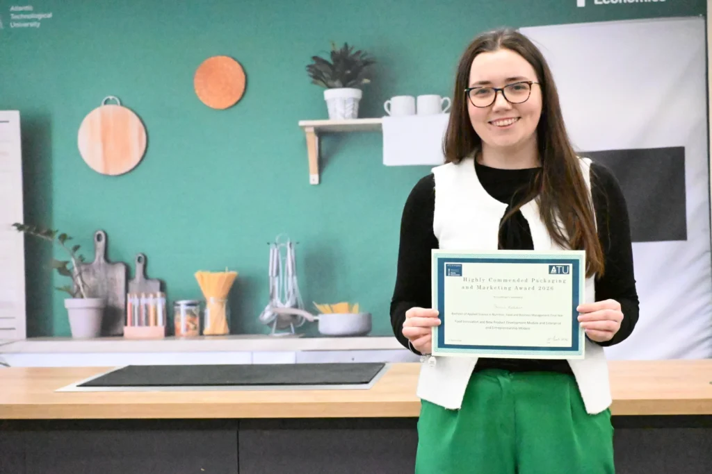 Shauna Keller, the recipient of the Award for Highly Commended Packaging for Grá Grán Arís (Love Grain Again).