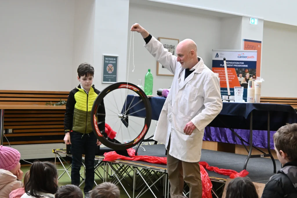 Jay Ryan from RTE Junior demonstrating at ATU Engineering Fair in Sligo.