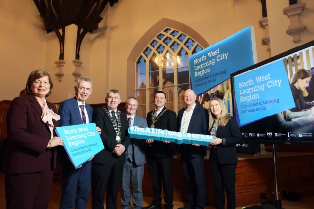 Dr Catherine O’Mullan, North West Regional College Paul Hannigan, Atlantic Technological University DCC Cathaoirleach Cllr. Paul Canning Professor Malachy Ó Néill, Ulster University DCSDC Mayor Cllr Ruairí McHugh Gavin Killeen, Education and Skills Delivery Partnership Anne McHugh, Donegal Education and Training Board