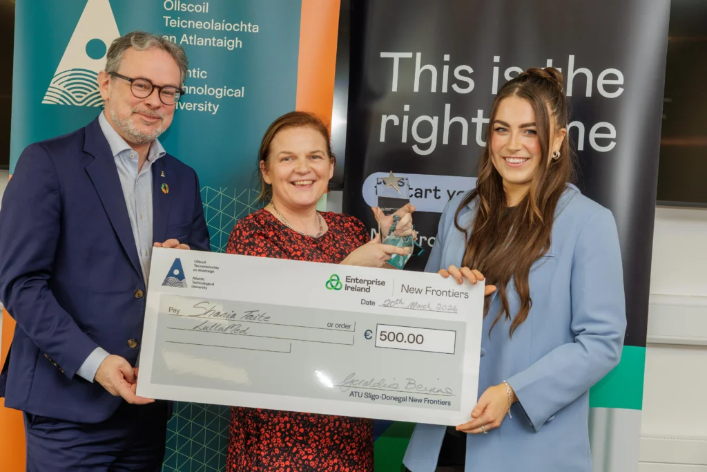 One to Watch award winner Shania Taite, pictured with sponsors Dr. Brendan Jennings and EveAnne McCarron, ATU