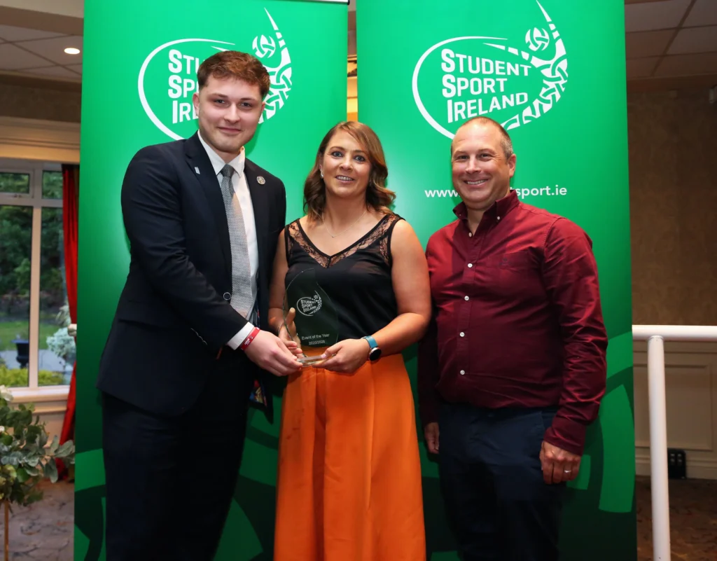ATU Galway Sports Officer Molly Dunne and ATU Sligo Sports Officer Ross Lappin pictured accepting the award on behalf of the ATU Galway Year 3 Event Management group
