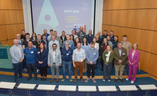 Overall Winner Sean Loewen pictured with all of the ATU Engineering Exhibition and Competition Sponsors 2026