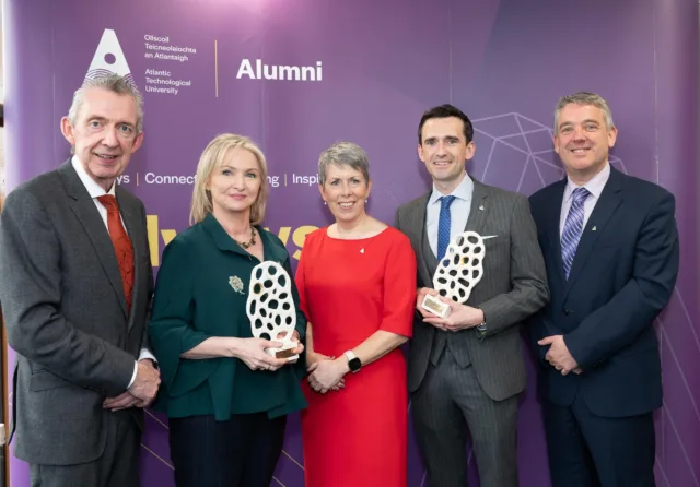 L-R: Paul Hannigan, Caroline Faulkner ( Alumni Award in Business), Dr Orla Flynn, Joe Dunleavy (Alumni Award in Engineering and Computing) and Dr Billy Bennett at the ATU Alumni Awards.