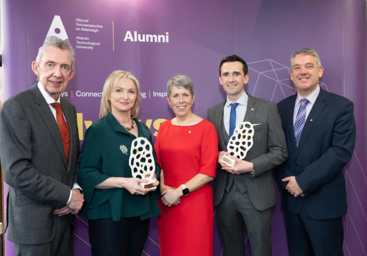 L-R: Paul Hannigan, Caroline Faulkner ( Alumni Award in Business), Dr Orla Flynn, Joe Dunleavy (Alumni Award in Engineering and Computing) and Dr Billy Bennett at the ATU Alumni Awards.