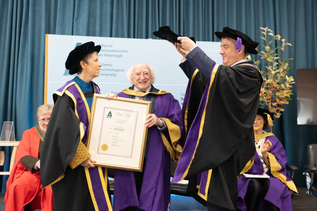 Dr Orla Flynn, ATU President, Michael D Higgins, Former President of Ireland, Dr Billy Bennett, ATU Registrar and Chief Academic Officer
