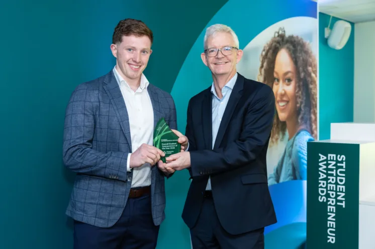ATU Sligo Quantity Surveying student Rory Staunton presented with the overall Enterprise Ireland Student Entrepreneur Awards with Joe Healy, Enterprise Ireland
