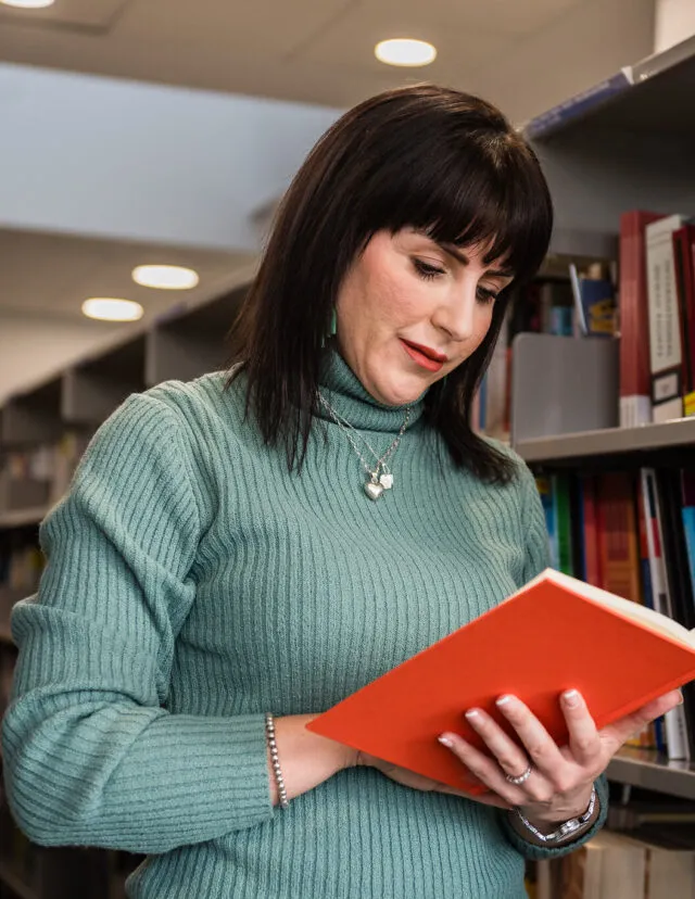 woman in library