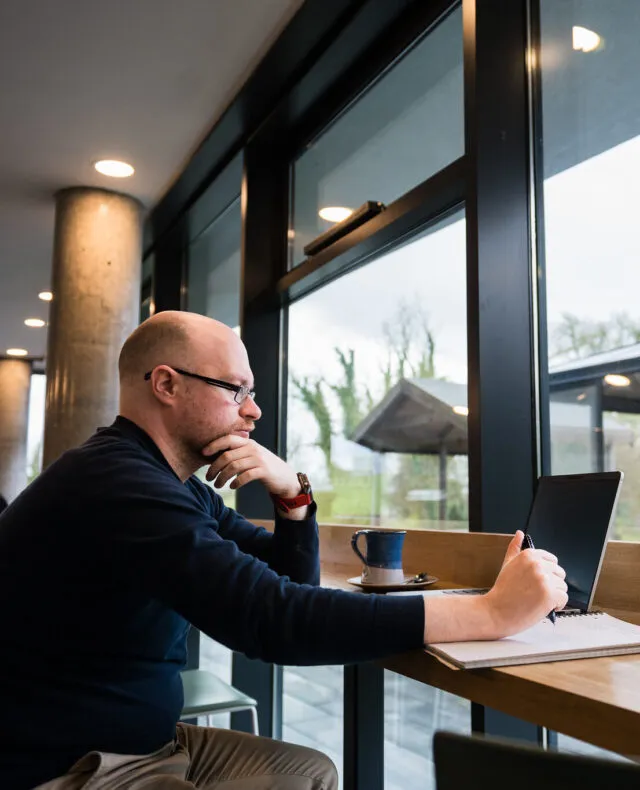 student studying in cafe