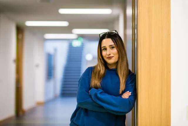 Female student in blue jumper