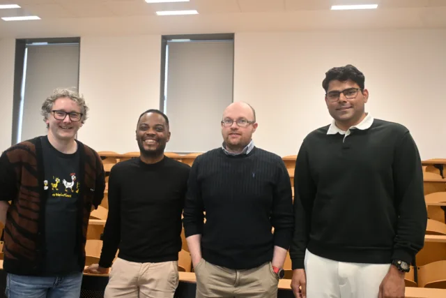 Barry Brennan, Staff Researcher at ATU and organiser of the new Science Lunch & Learn series, pictured with event speakers Dr Ehiaze Ehimen, Dr Eamon Laird and Lokesh Yadav.