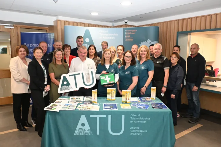 ATU staff pictured with Darren Forde, Chief Executive Officer and Founder of Eco Powered Cabinets at the launch of the adrenaline auto-injectors (EpiPens) and dedicated Eco Powered Cabinet storage units on the Killybegs Campus.