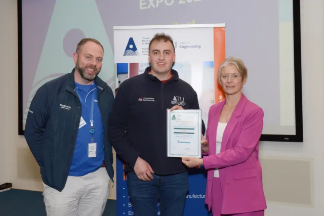 Pictured is Gary Moore from Skreen, Co. Sligo, ATU student, holding his Student of the Year Award (Energy Stream) sponsored by Medtronic.