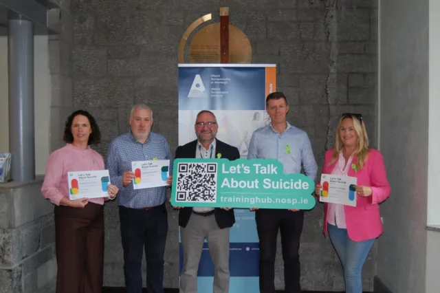 Siobhan McBrearty, Resource Officer for Suicide Prevention, HSE; Rev. Daniel Caldwell, Chaplain, ATU; Dr Justin Kerr, Vice-President, ATU Mayo Campus; Sean Conneely, Senior Health Promotion Officer, HSE; and Jennifer Corbett, Mental Health & Wellbeing Project Officer, ATU.