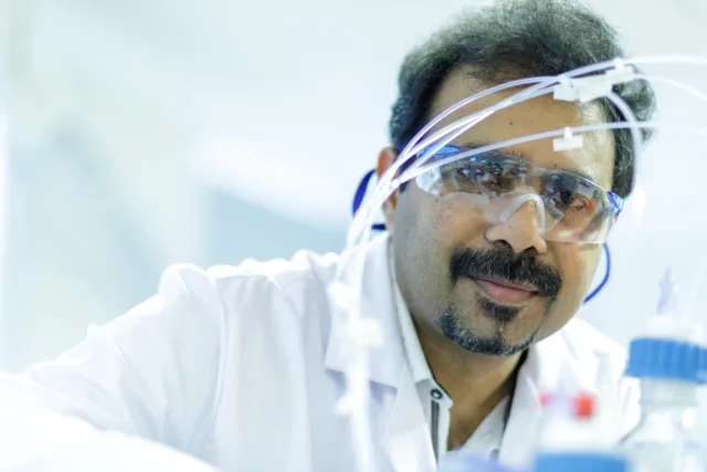 Researcher close up with goggles