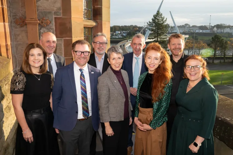 Front row: JoAnne Kilmartin, Senior Development Officer, North South Engagement Centre;  Matt Regan, Chief Policy Officer ,Bay Area Council; Dr Orla Flynn, President of ATU; Kelly Cure Vice President of Public Policy, Bay Area Council; and Eve-Anne McCorran, Engagement Manager ATU, Back row: Dr Paddy Hannigan, ATU; Dr Brendan Jennings, Chief Officer for Research, Innovation & Engagement at ATU; Paul Hannigan, VP for Cross Border Engagement at ATU; and Mick McCann, Lecturer ATU.